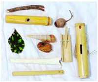 brinquedos sonoros e instrumentos musicais simples feitos a partir de material encontrado na natureza